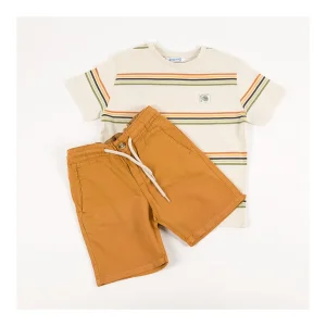 Hot Camiseta raya y bermuda lino Conjuntos