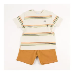 Hot Camiseta raya y bermuda lino Conjuntos