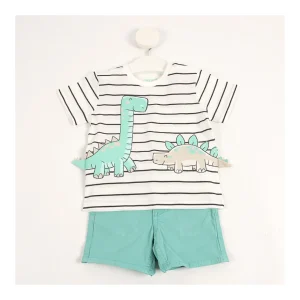 Outlet Conjunto Camiseta y Bermuda rayas dinosaurios Conjuntos