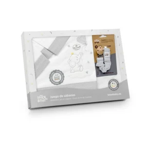 Clearance Sabanas 3p Cuna + Broche Elefante Globo Corazon Sábanas